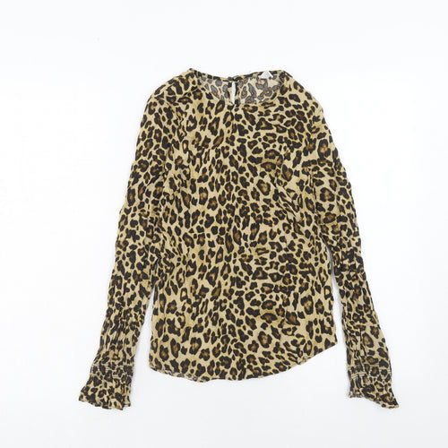 H&M Womens Brown Animal Print Viscose Basic Blouse Size 6 Round Neck - Leopard Print