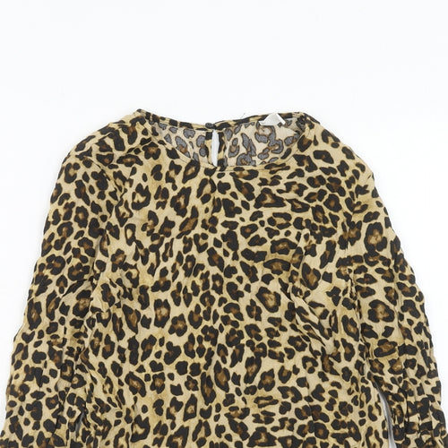 H&M Womens Brown Animal Print Viscose Basic Blouse Size 6 Round Neck - Leopard Print