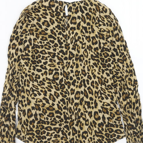 H&M Womens Brown Animal Print Viscose Basic Blouse Size 6 Round Neck - Leopard Print