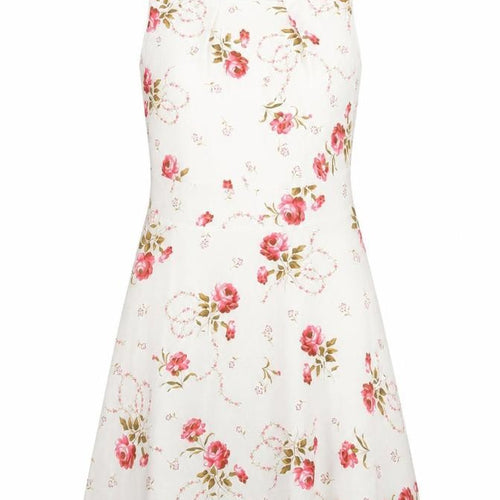 Yumi Womens White Floral Polyester A-Line Size 10 Boat Neck Zip
