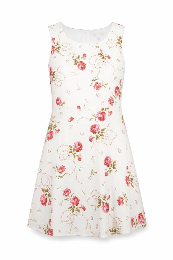 Yumi Womens White Floral Polyester A-Line Size 10 Boat Neck Zip