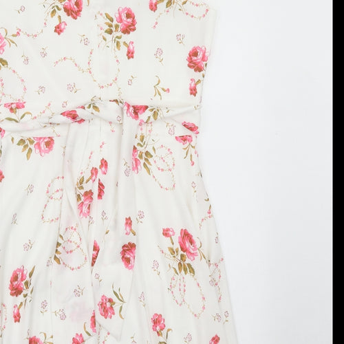 Yumi Womens White Floral Polyester A-Line Size 10 Boat Neck Zip