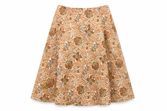 Front view of Mexx women’s orange geometric cotton swing skirt, size UK 8, zip