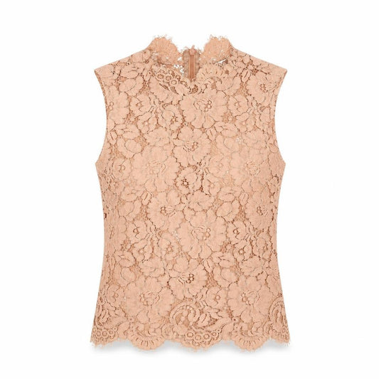 Front view of Ivy & Oak women’s orange cotton basic blouse, size UK 8, mock neck