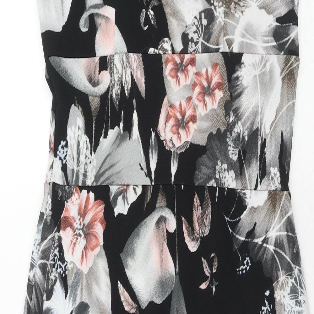 Boohoo Womens Black Floral Polyester Bodycon Size 12 Square Neck Hook & Eye