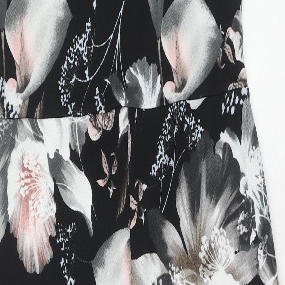 Boohoo Womens Black Floral Polyester Bodycon Size 12 Square Neck Hook & Eye