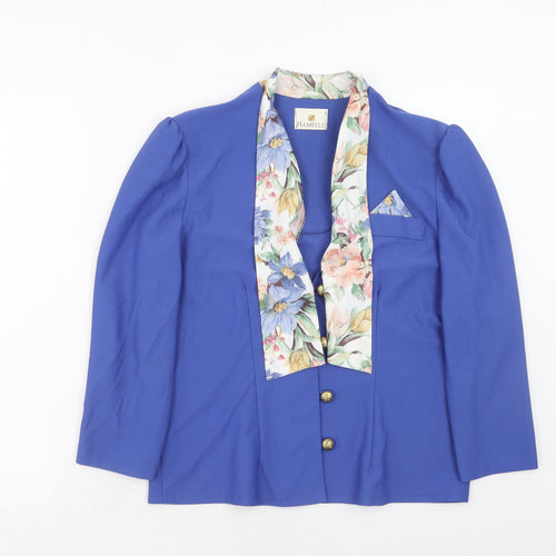 Hamells Womens Blue Floral Jacket Blazer Size 14 Button