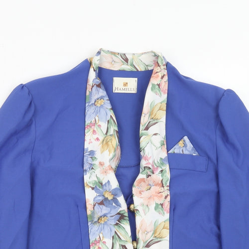 Hamells Womens Blue Floral Jacket Blazer Size 14 Button