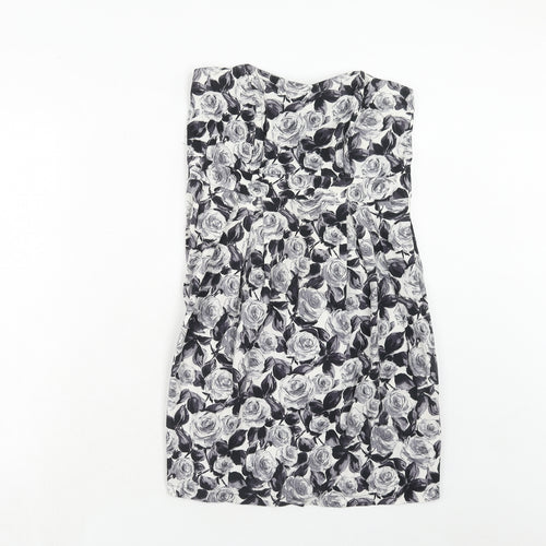 Dorothy Perkins Womens Grey Floral Cotton A-Line Size 12 Off the Shoulder Zip