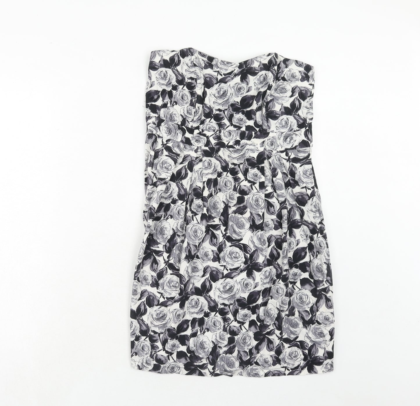 Dorothy Perkins Womens Grey Floral Cotton A-Line Size 12 Off the Shoulder Zip