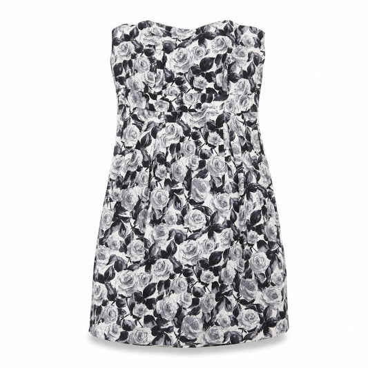 Front view of Dorothy Perkins women’s grey floral cotton a-line, size UK 12, off the shoulder zip