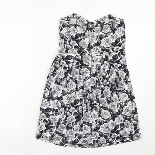 Dorothy Perkins Womens Grey Floral Cotton A-Line Size 12 Off the Shoulder Zip