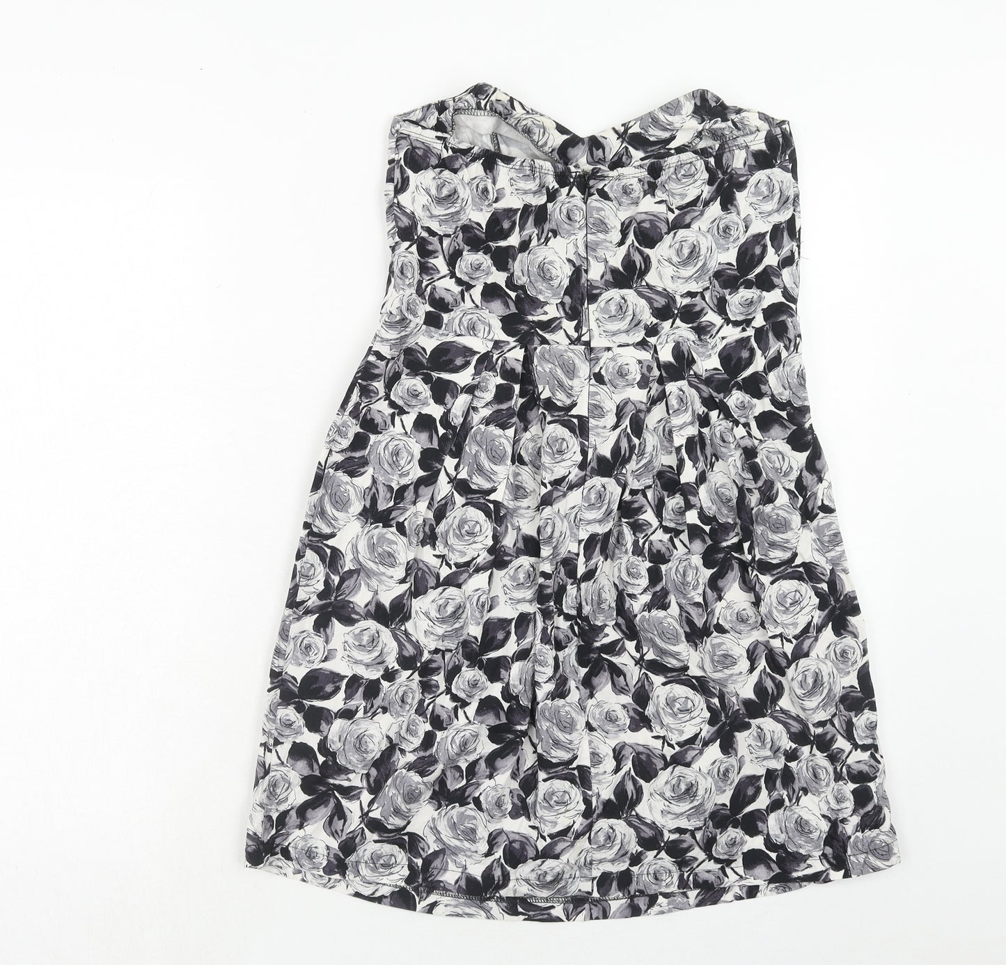 Dorothy Perkins Womens Grey Floral Cotton A-Line Size 12 Off the Shoulder Zip