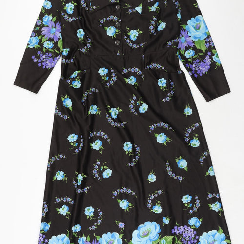 Spinney Womens Black Floral Polyester Trapeze & Swing Size 18 Collared Button