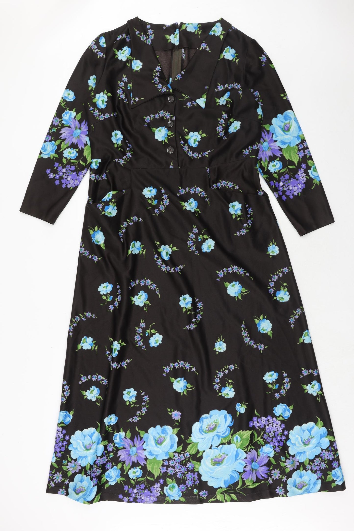 Spinney Womens Black Floral Polyester Trapeze & Swing Size 18 Collared Button