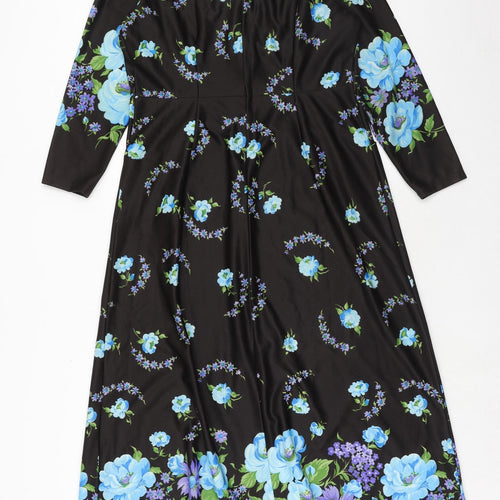 Spinney Womens Black Floral Polyester Trapeze & Swing Size 18 Collared Button