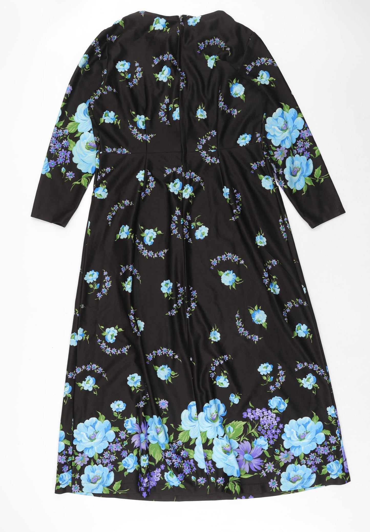 Spinney Womens Black Floral Polyester Trapeze & Swing Size 18 Collared Button