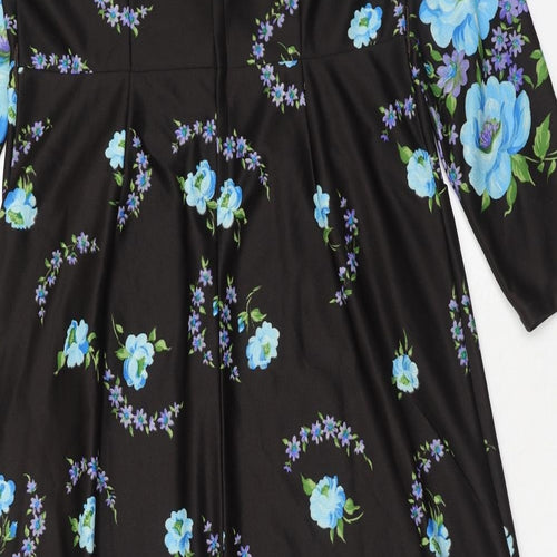 Spinney Womens Black Floral Polyester Trapeze & Swing Size 18 Collared Button