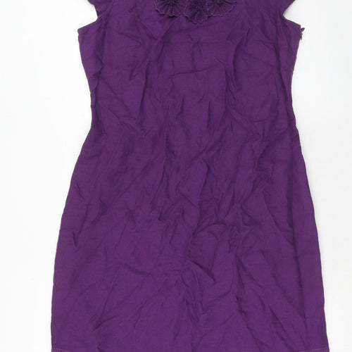 Per Una Womens Purple Linen A-Line Size 16 Round Neck Zip