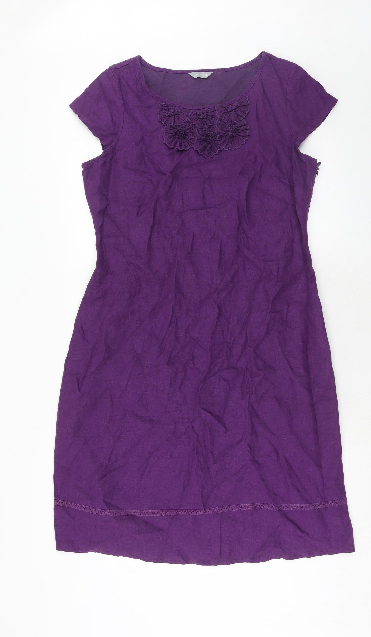 Per Una Womens Purple Linen A-Line Size 16 Round Neck Zip