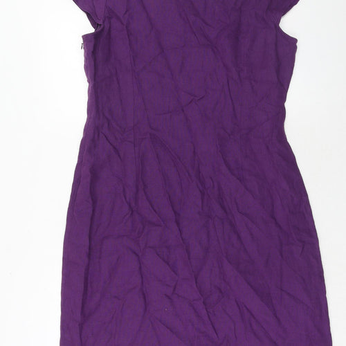 Per Una Womens Purple Linen A-Line Size 16 Round Neck Zip