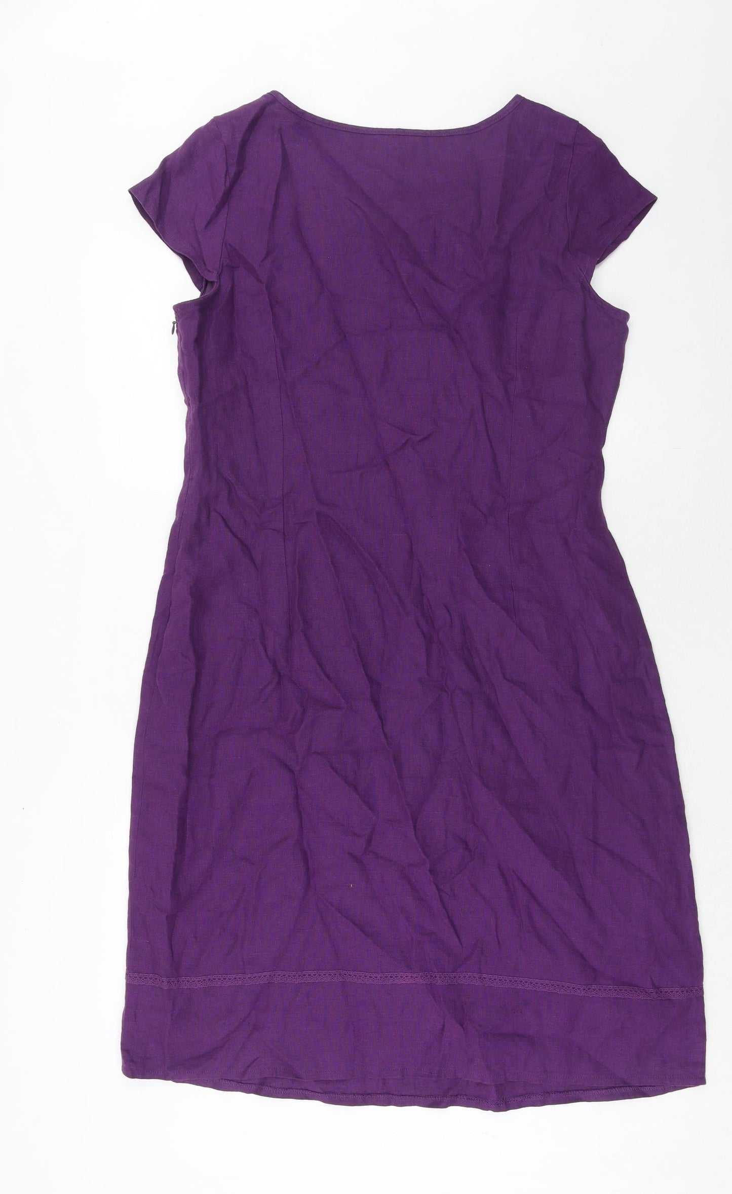 Per Una Womens Purple Linen A-Line Size 16 Round Neck Zip