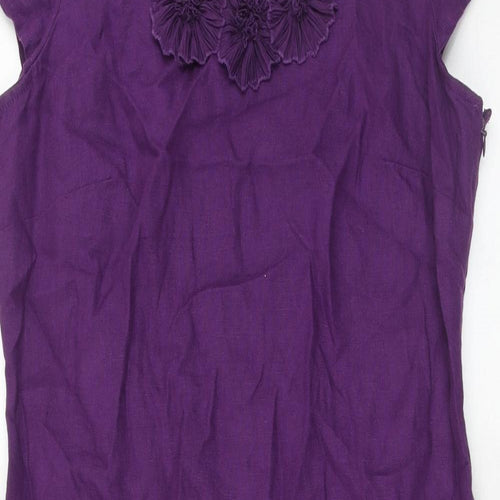 Per Una Womens Purple Linen A-Line Size 16 Round Neck Zip