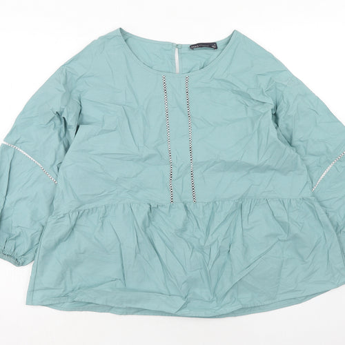 Marks and Spencer Womens Blue Cotton Basic Blouse Size 14 Boat Neck