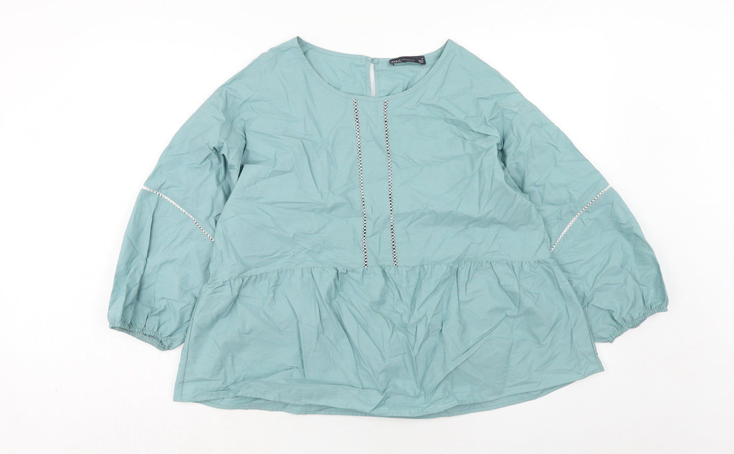 Marks and Spencer Womens Blue Cotton Basic Blouse Size 14 Boat Neck