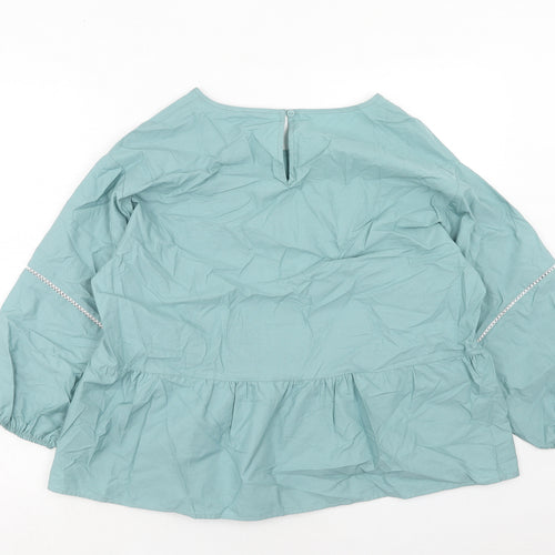 Marks and Spencer Womens Blue Cotton Basic Blouse Size 14 Boat Neck