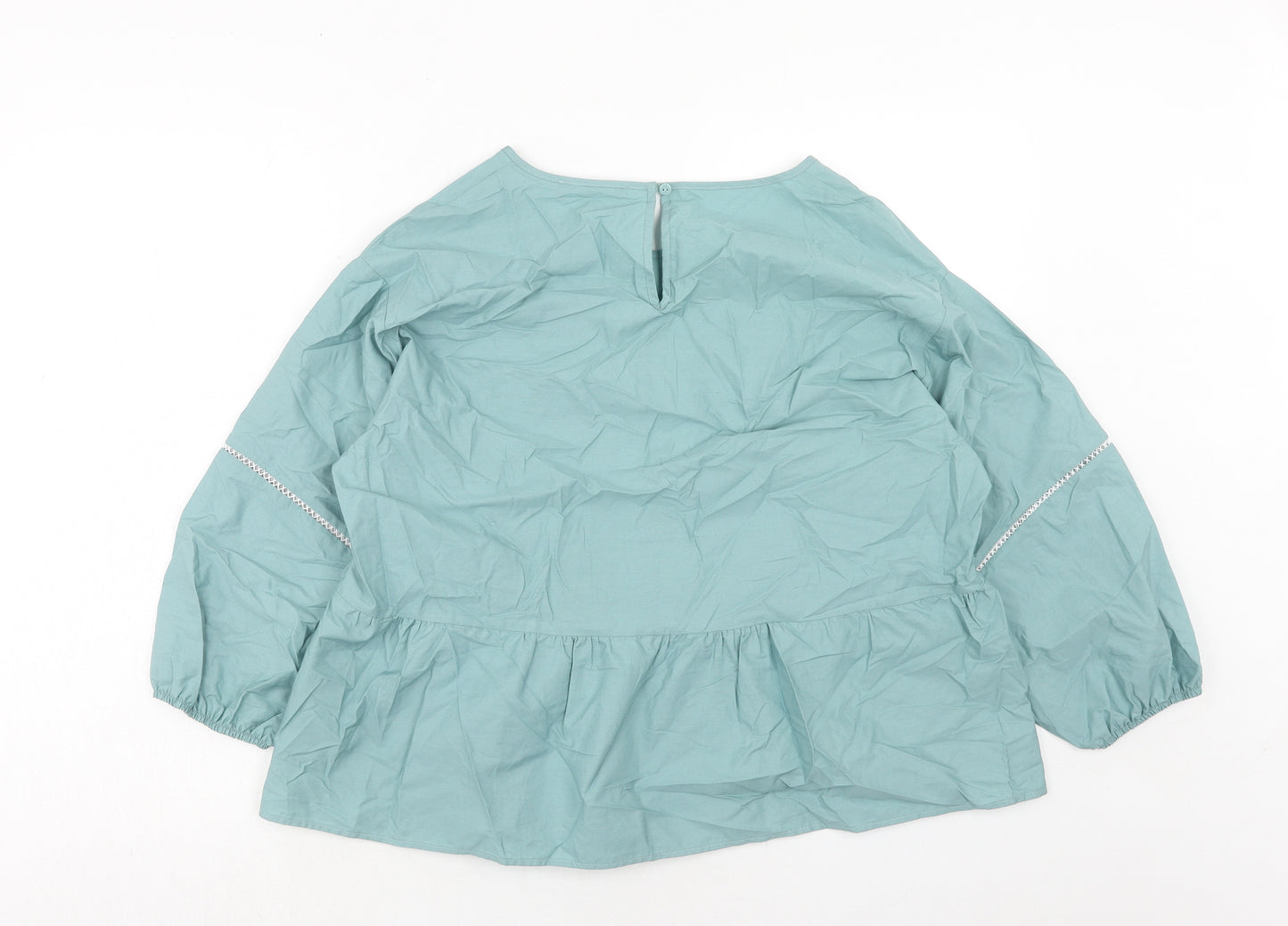 Marks and Spencer Womens Blue Cotton Basic Blouse Size 14 Boat Neck