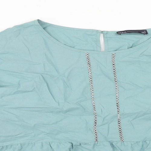 Marks and Spencer Womens Blue Cotton Basic Blouse Size 14 Boat Neck