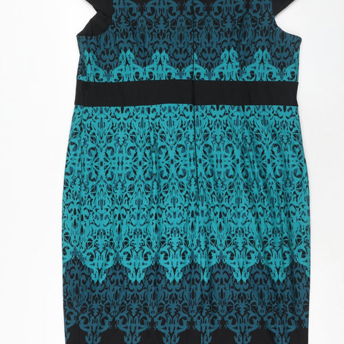 Per Una Womens Blue Geometric Polyester A-Line Size 22 Round Neck Zip