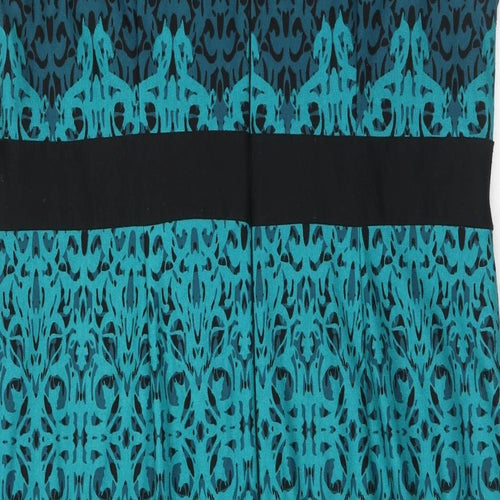 Per Una Womens Blue Geometric Polyester A-Line Size 22 Round Neck Zip