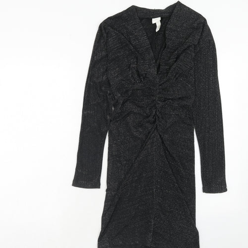 H&M Womens Black Polyamide A-Line Size S V-Neck Pullover