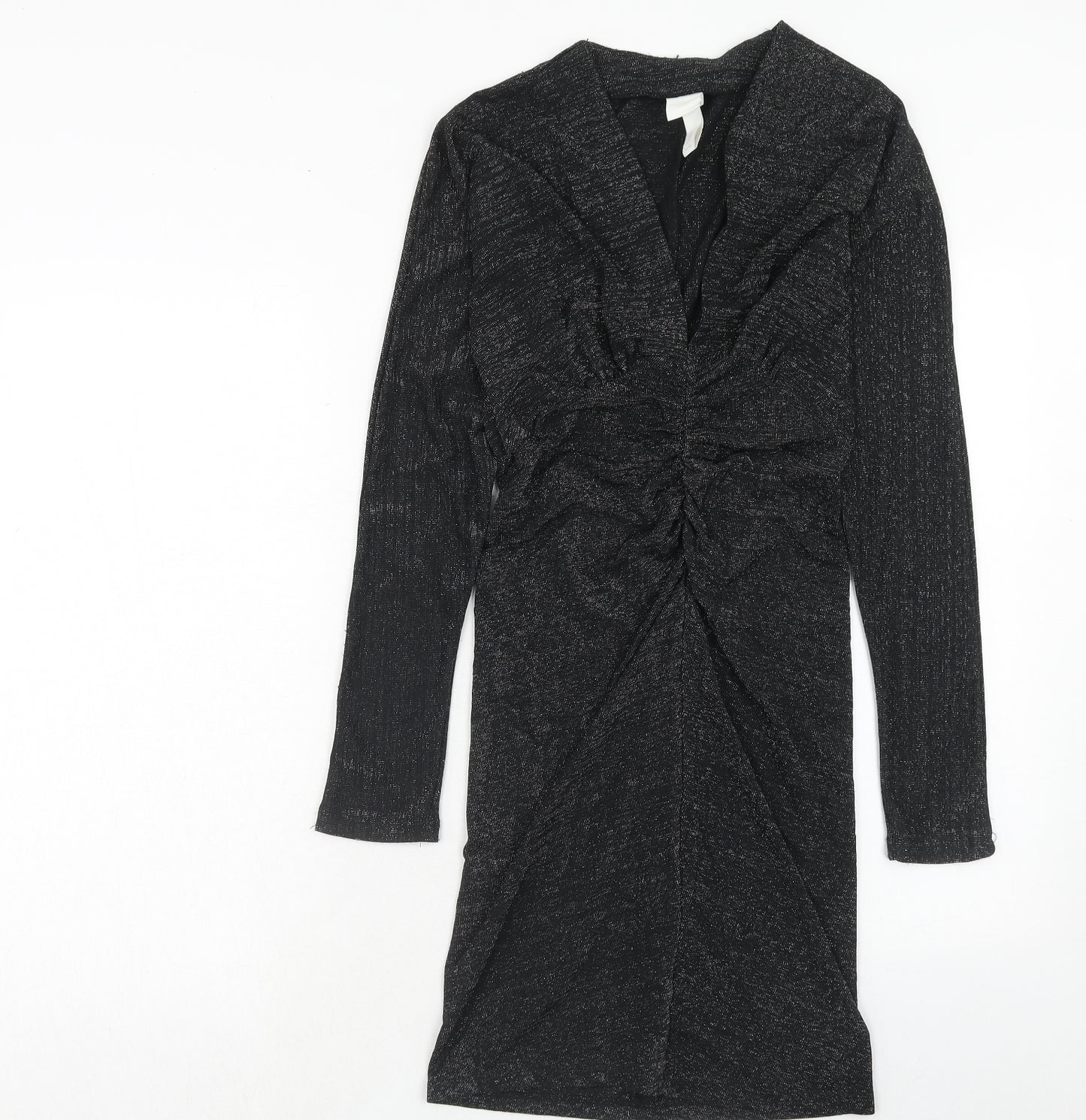 H&M Womens Black Polyamide A-Line Size S V-Neck Pullover