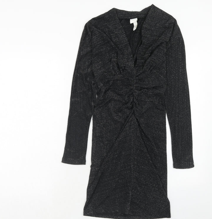 H&M Womens Black Polyamide A-Line Size S V-Neck Pullover