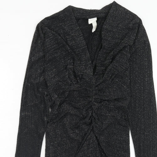 H&M Womens Black Polyamide A-Line Size S V-Neck Pullover