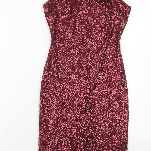 New Look Womens Red Polyester Bodycon Size 8 Round Neck Button