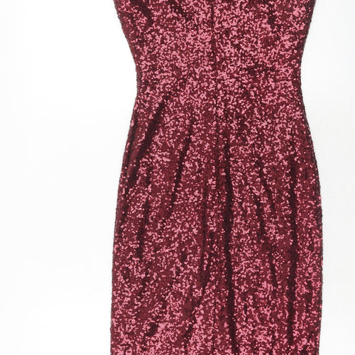 New Look Womens Red Polyester Bodycon Size 8 Round Neck Button