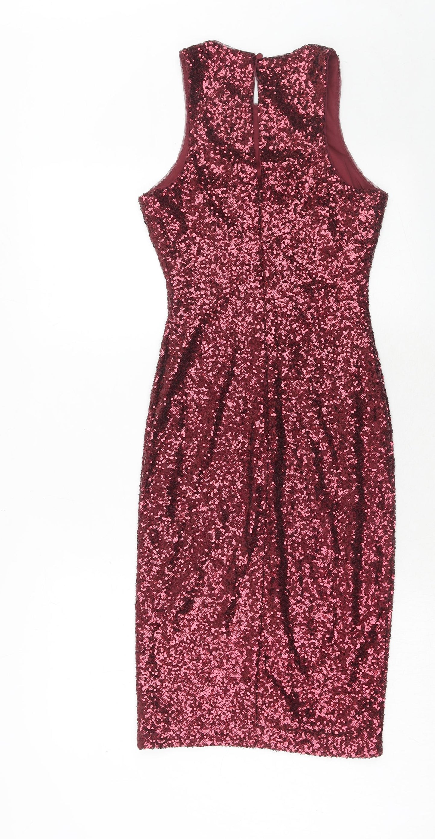 New Look Womens Red Polyester Bodycon Size 8 Round Neck Button
