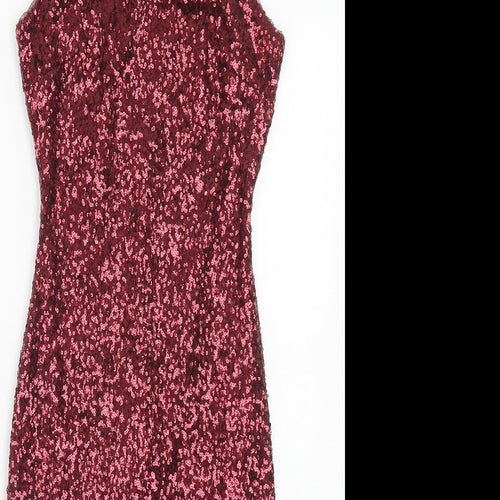 New Look Womens Red Polyester Bodycon Size 8 Round Neck Button