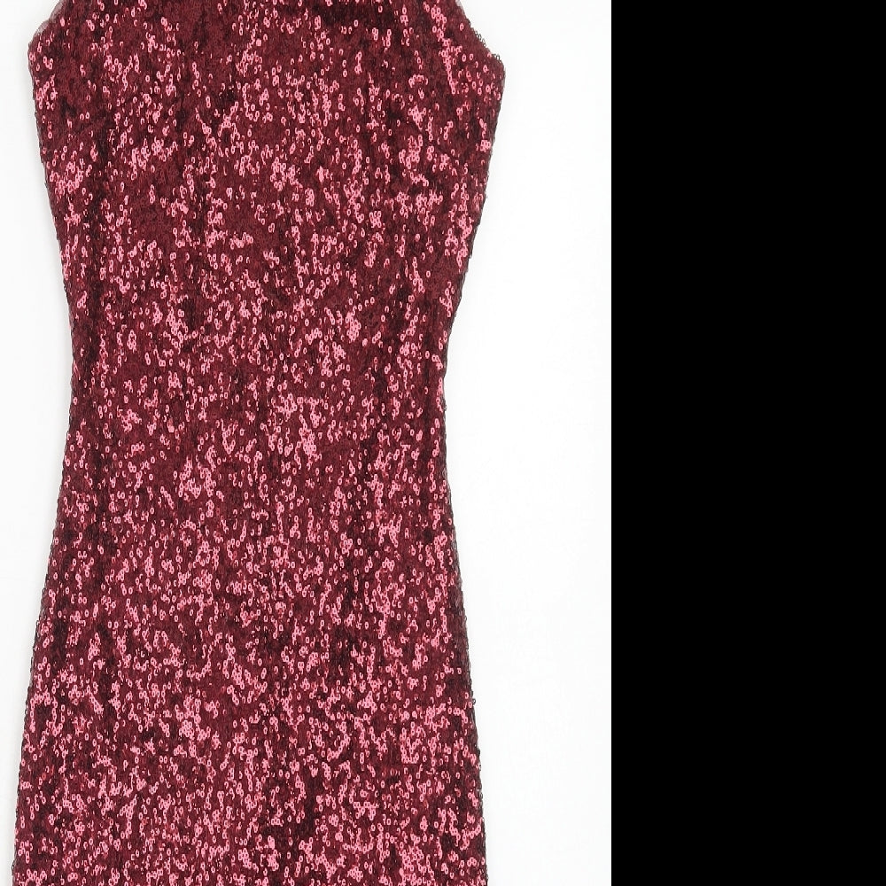 New Look Womens Red Polyester Bodycon Size 8 Round Neck Button