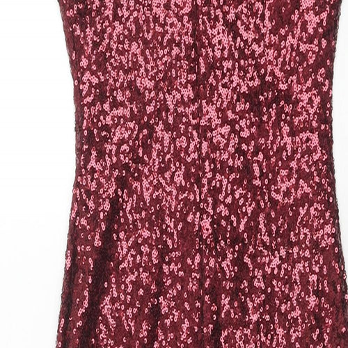 New Look Womens Red Polyester Bodycon Size 8 Round Neck Button