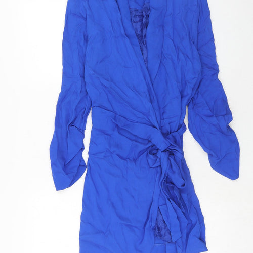 Zara Womens Blue Polyester Wrap Dress Size M V-Neck Tie