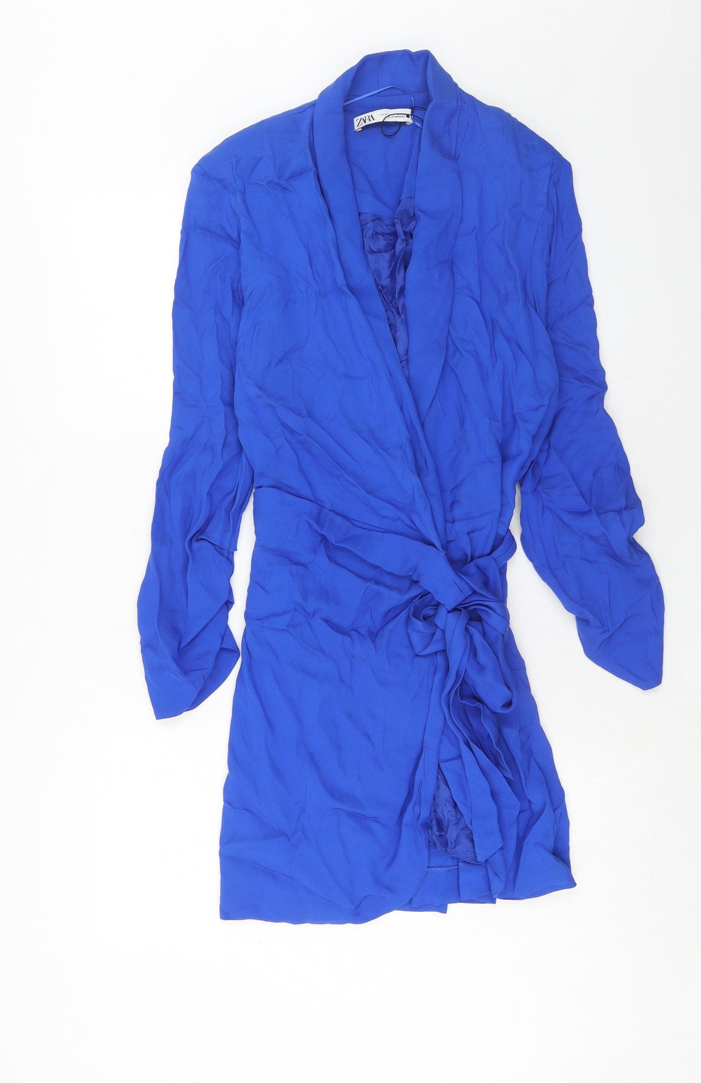 Zara Womens Blue Polyester Wrap Dress Size M V-Neck Tie