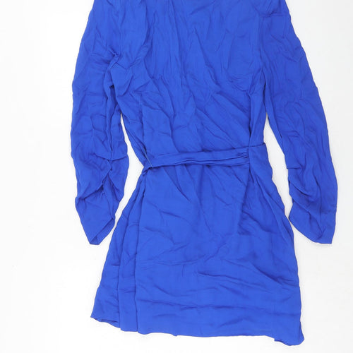 Zara Womens Blue Polyester Wrap Dress Size M V-Neck Tie