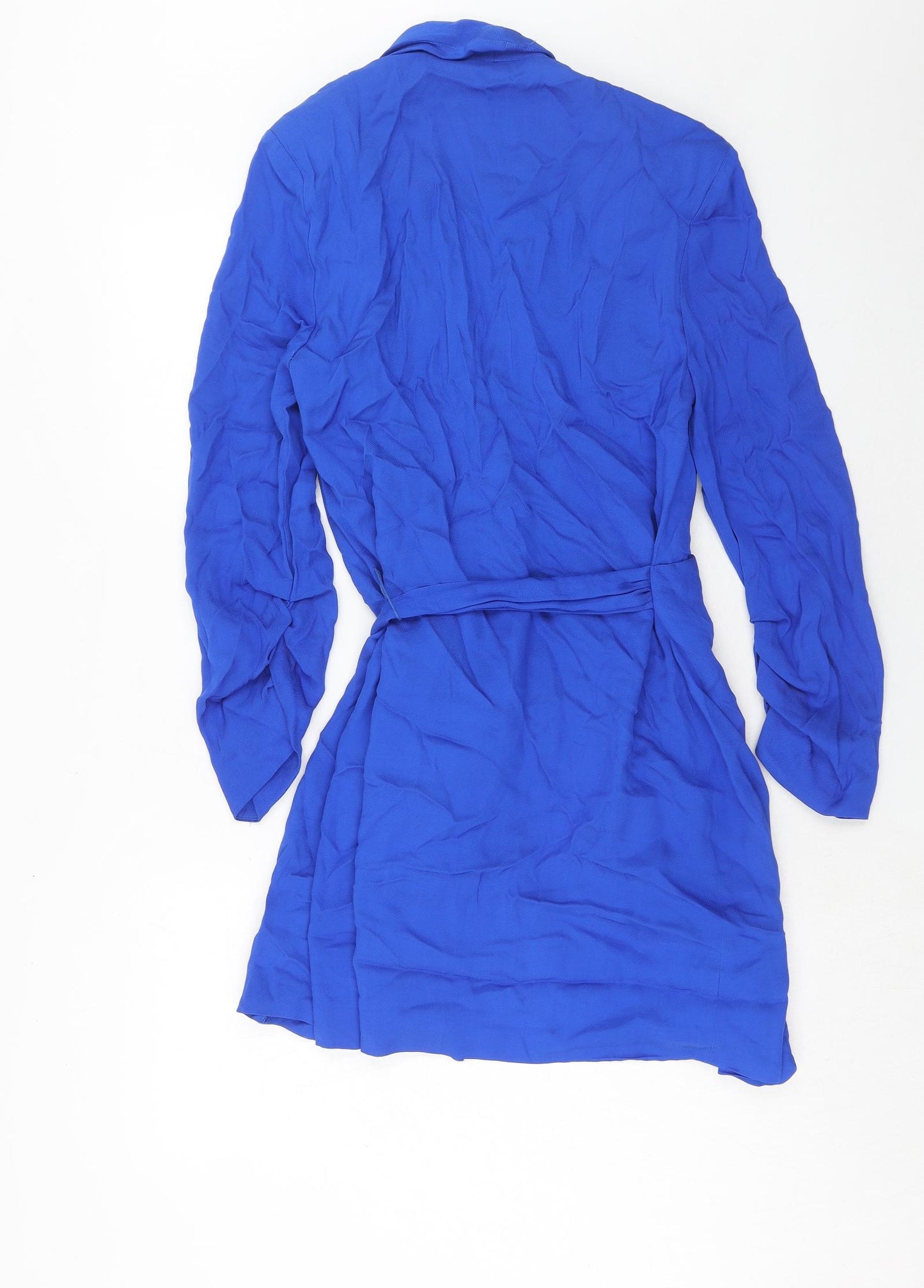 Zara Womens Blue Polyester Wrap Dress Size M V-Neck Tie