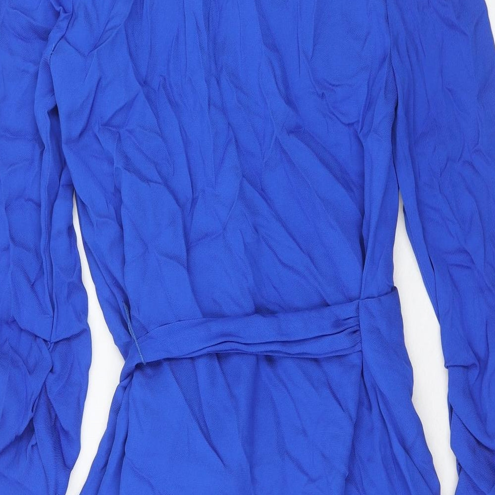 Zara Womens Blue Polyester Wrap Dress Size M V-Neck Tie
