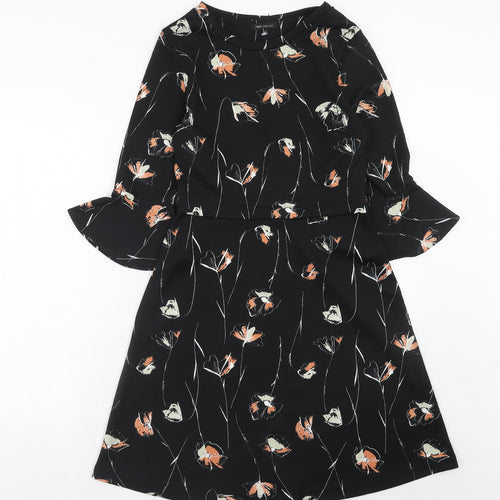 NEXT Womens Black Floral Polyester Trapeze & Swing Size 8 Round Neck Pullover